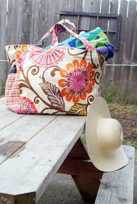 TAHOE TOTE Purse Pattern Pink Sand Beach Bag Handbag Sewing~ 15.5" x 12.5" 